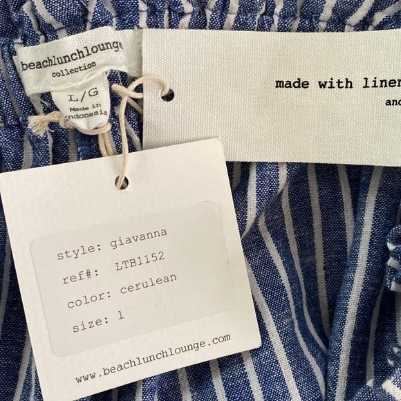 Beachlunchlounge Giavanna Stripe Linen Cotton Tie Pull On Beach Pants Cerulean - Picture 9 of 15